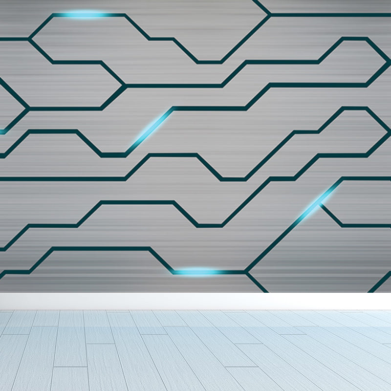 Industrial Steel Pattern Mural Wallpaper for Boys Bedroom Customized Wall Covering in Gray Grey Design 2 Clearhalo 'Wall Decor' 'Wall Mural' 1689203