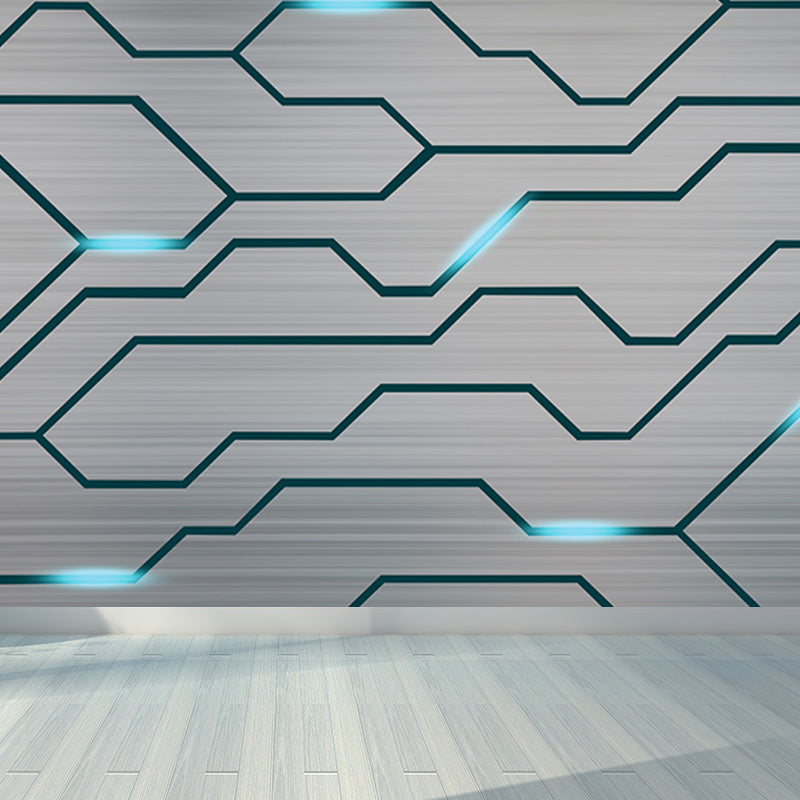 Industrial Steel Pattern Mural Wallpaper for Boys Bedroom Customized Wall Covering in Gray Clearhalo 'Wall Decor' 'Wall Mural' 1689204