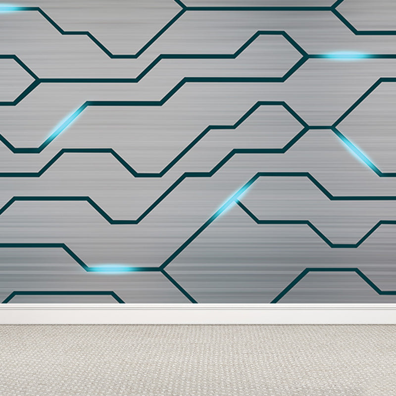 Industrial Steel Pattern Mural Wallpaper for Boys Bedroom Customized Wall Covering in Gray Clearhalo 'Wall Decor' 'Wall Mural' 1689205