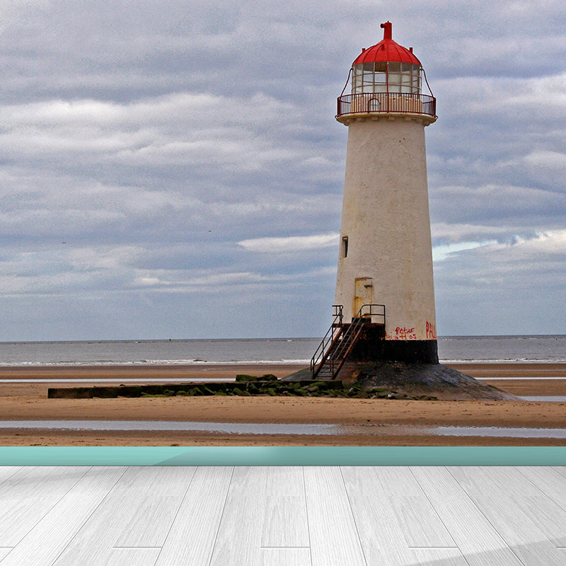 Big Lighthouse View Mural Wallpaper Illuminative Coastal Dining Room Wall Covering Light Blue Design 1 Clearhalo 'Wall Decor' 'Wall Mural' 1689213