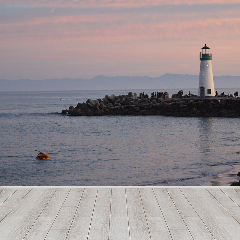 Big Lighthouse View Mural Wallpaper Illuminative Coastal Dining Room Wall Covering Light Blue Design 4 Clearhalo 'Wall Decor' 'Wall Mural' 1689228