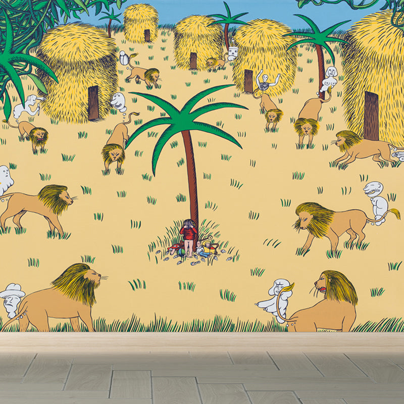 Illustration Style Art Print Mural Decal for Living Room, Soft Color, Custom Size Available Yellow Clearhalo 'Wall Decor' 'Wall Mural' 1689249