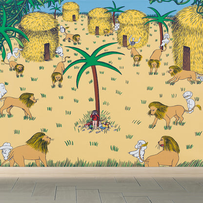 Illustration Style Art Print Mural Decal for Living Room, Soft Color, Custom Size Available Yellow Clearhalo 'Wall Decor' 'Wall Mural' 1689249