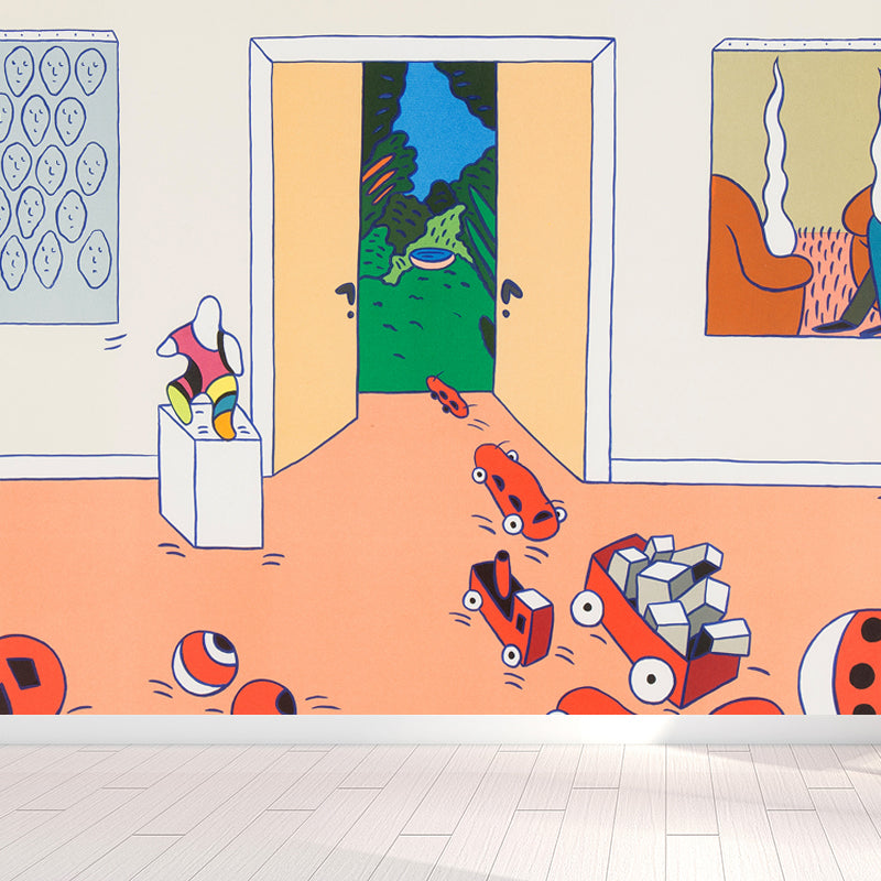 Illustration Style Art Print Mural Decal for Living Room, Soft Color, Custom Size Available Pink Clearhalo 'Wall Decor' 'Wall Mural' 1689259