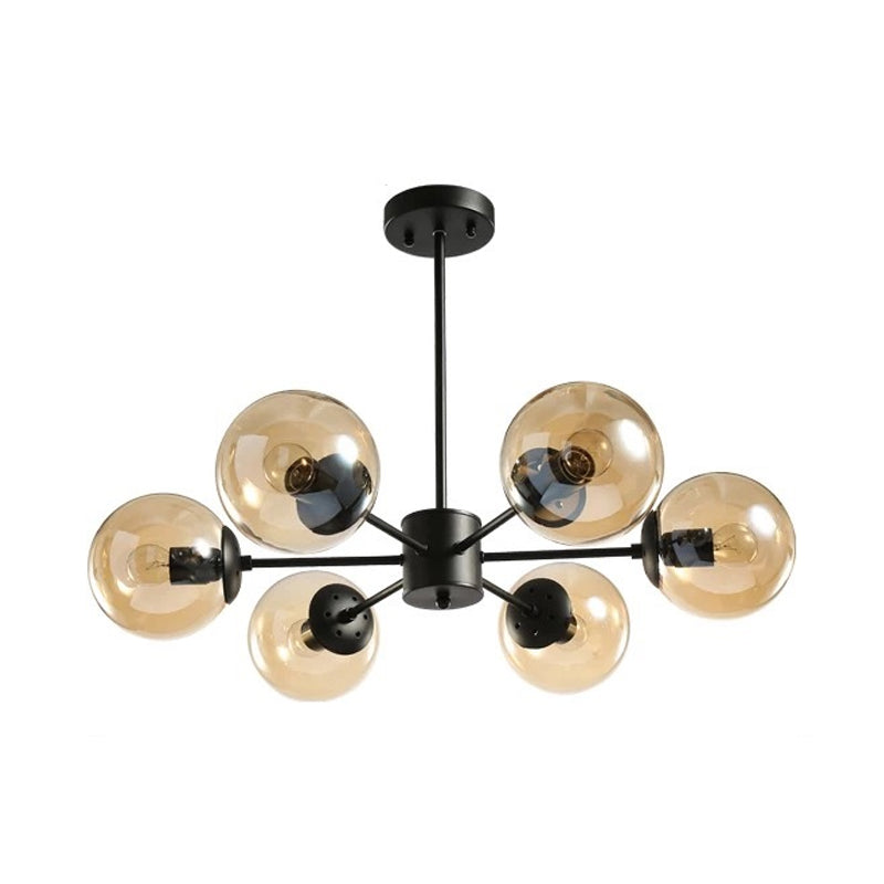 Amber/Blue/Clear Glass Spherical Chandelier Light Post Modern 6/8/10 Lights Black Pendant Lamp for Bedroom Clearhalo 'Ceiling Lights' 'Chandeliers' 'Clear' 'Glass shade' 'Glass' 'Industrial' 'Modern Chandeliers' 'Modern' 'Tiffany' 'Traditional Chandeliers' Lighting' 168928