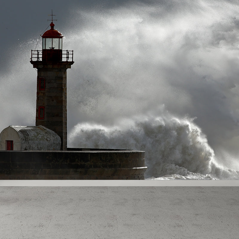 Grand Lighthouse Mural Wallpaper for Dining Room Human Landscape Wall Covering, Customized Clearhalo 'Wall Decor' 'Wall Mural' 1689316