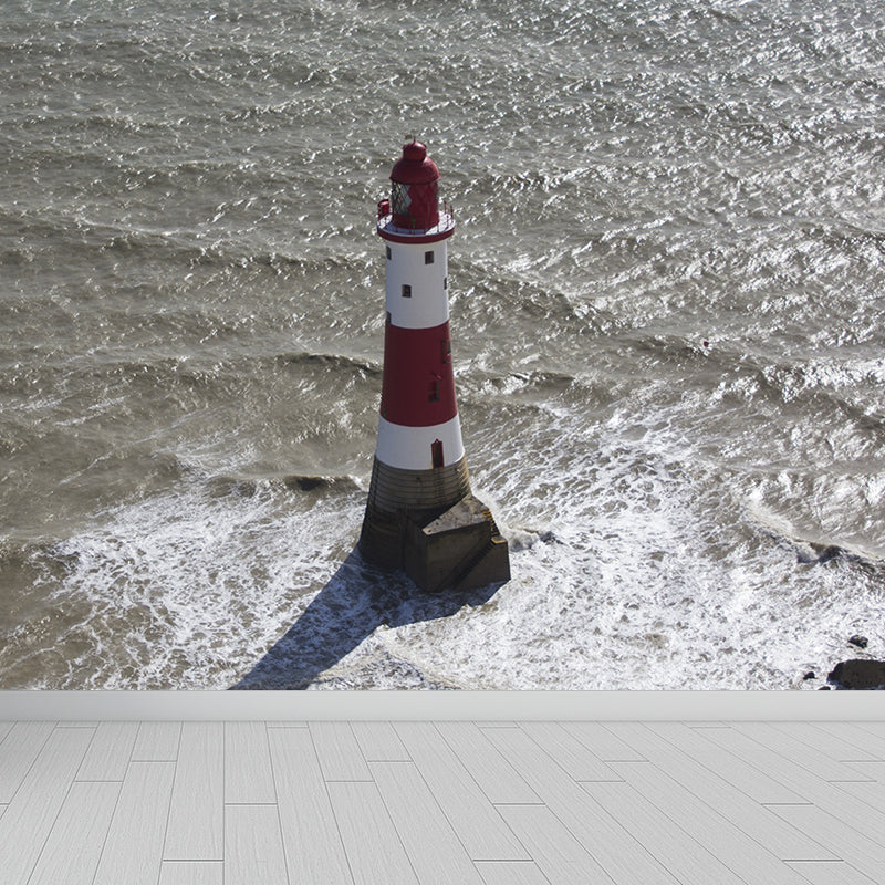 Grand Lighthouse Mural Wallpaper for Dining Room Human Landscape Wall Covering, Customized Grey Design 3 Clearhalo 'Wall Decor' 'Wall Mural' 1689319