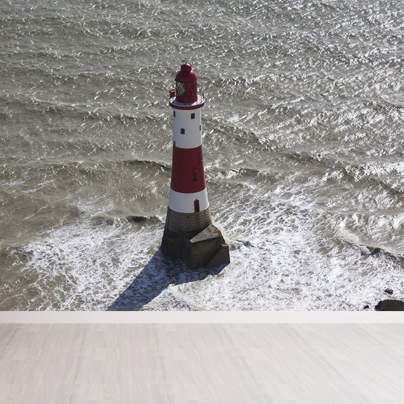 Grand Lighthouse Mural Wallpaper for Dining Room Human Landscape Wall Covering, Customized Clearhalo 'Wall Decor' 'Wall Mural' 1689321