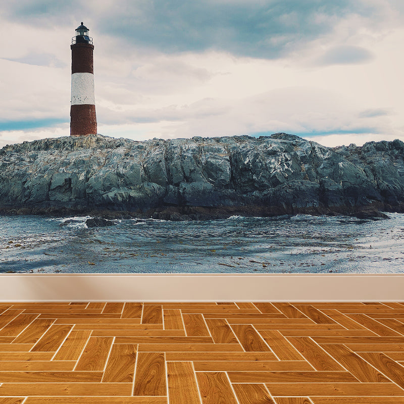 Grand Lighthouse Mural Wallpaper for Dining Room Human Landscape Wall Covering, Customized Clearhalo 'Wall Decor' 'Wall Mural' 1689326