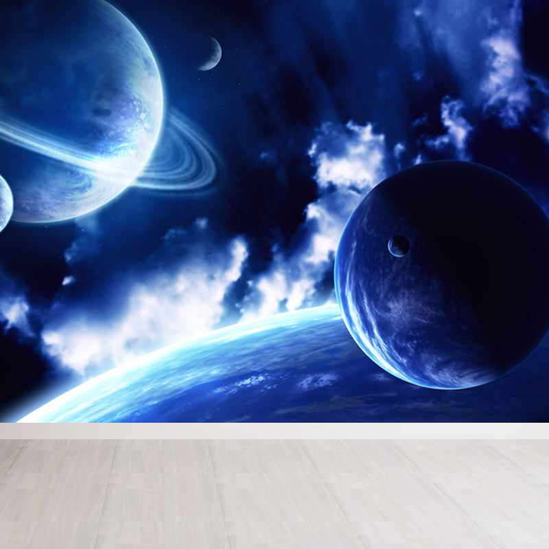 Amazing Planet Scene Mural Decal Blue Contemporary Wall Covering for Living Room Blue Design 1 Clearhalo 'Wall Decor' 'Wall Mural' 1689329