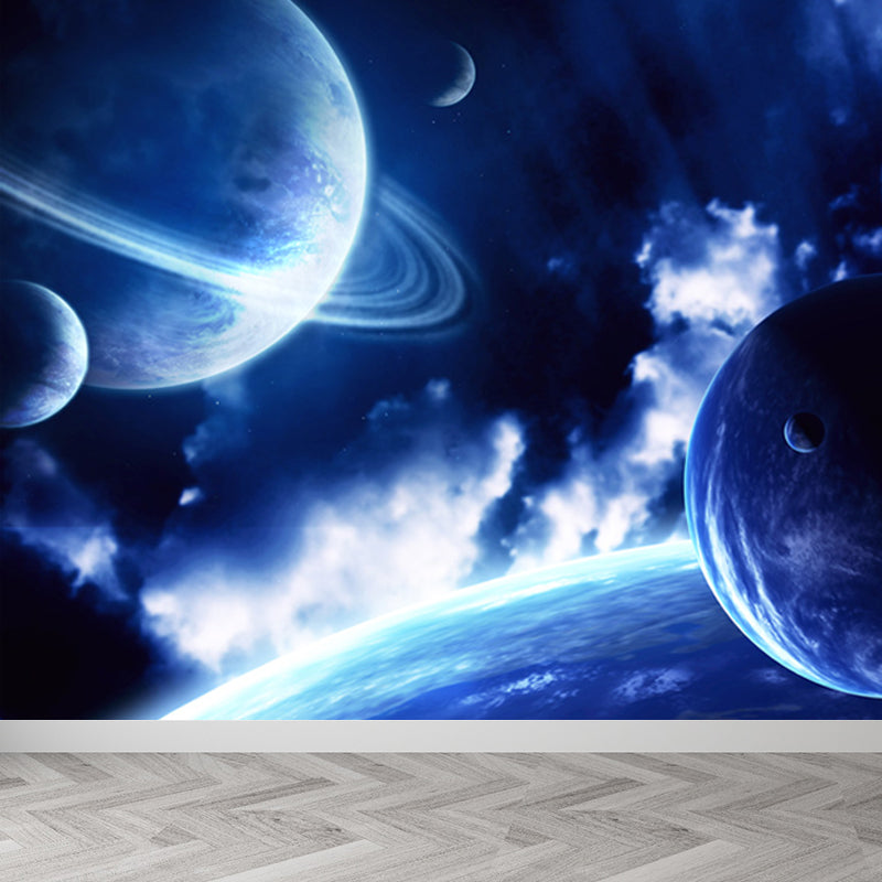 Amazing Planet Scene Mural Decal Blue Contemporary Wall Covering for Living Room Clearhalo 'Wall Decor' 'Wall Mural' 1689330