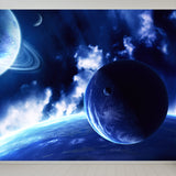 Amazing Planet Scene Mural Decal Blue Contemporary Wall Covering for Living Room
