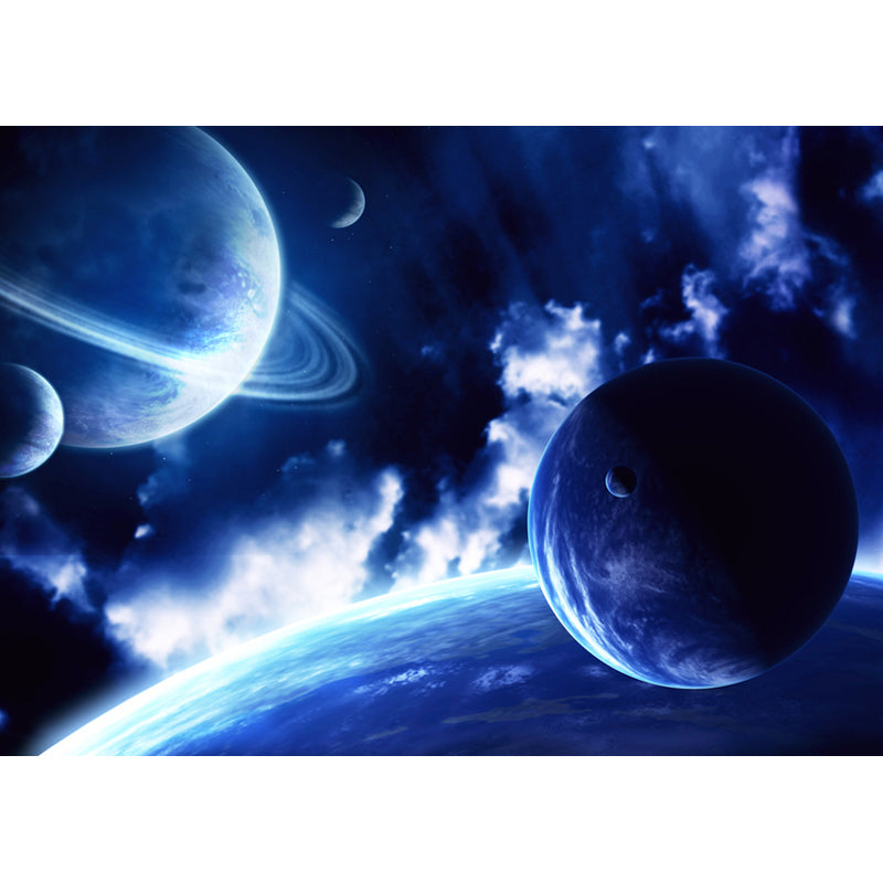 Amazing Planet Scene Mural Decal Blue Contemporary Wall Covering for Living Room Clearhalo 'Wall Decor' 'Wall Mural' 1689332