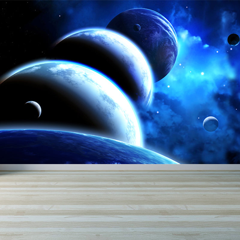 Amazing Planet Scene Mural Decal Blue Contemporary Wall Covering for Living Room Clearhalo 'Wall Decor' 'Wall Mural' 1689335