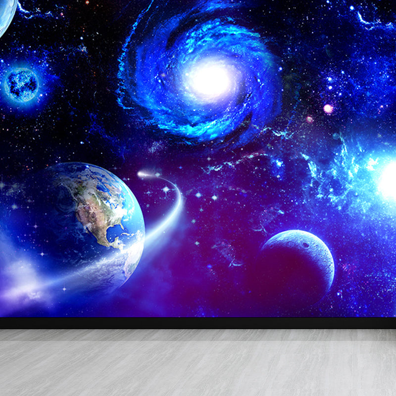 Amazing Planet Scene Mural Decal Blue Contemporary Wall Covering for Living Room Blue Design 3 Clearhalo 'Wall Decor' 'Wall Mural' 1689339