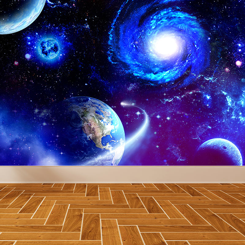 Amazing Planet Scene Mural Decal Blue Contemporary Wall Covering for Living Room Clearhalo 'Wall Decor' 'Wall Mural' 1689340