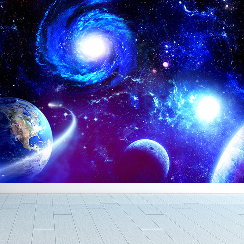 Amazing Planet Scene Mural Decal Blue Contemporary Wall Covering for Living Room Clearhalo 'Wall Decor' 'Wall Mural' 1689341