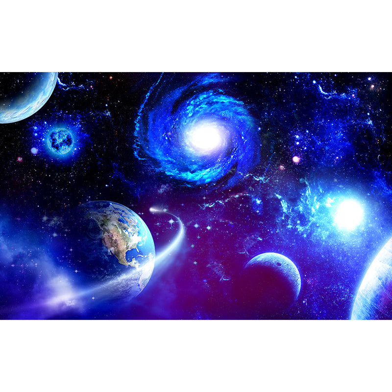 Amazing Planet Scene Mural Decal Blue Contemporary Wall Covering for Living Room Clearhalo 'Wall Decor' 'Wall Mural' 1689342