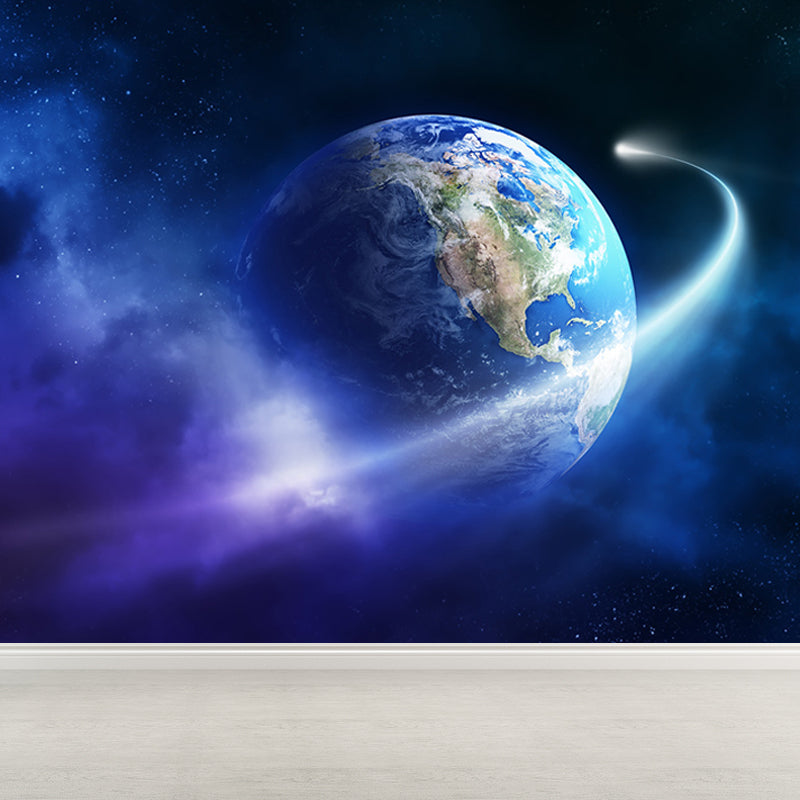 Amazing Planet Scene Mural Decal Blue Contemporary Wall Covering for Living Room Blue Design 4 Clearhalo 'Wall Decor' 'Wall Mural' 1689344