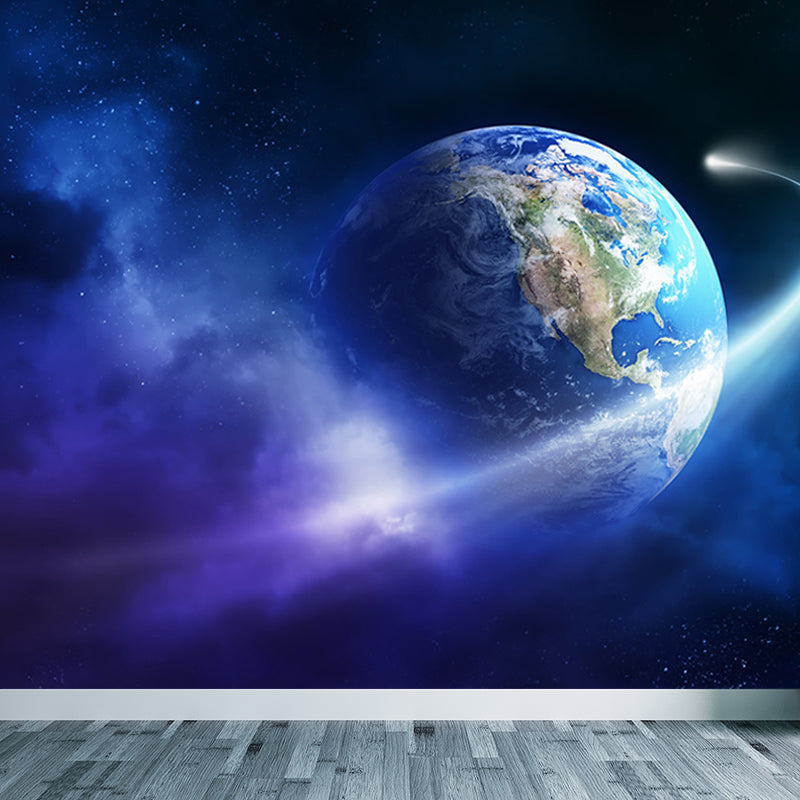 Amazing Planet Scene Mural Decal Blue Contemporary Wall Covering for Living Room Clearhalo 'Wall Decor' 'Wall Mural' 1689345