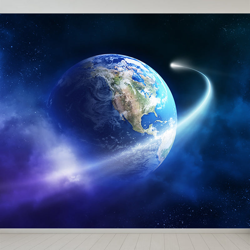 Amazing Planet Scene Mural Decal Blue Contemporary Wall Covering for Living Room Clearhalo 'Wall Decor' 'Wall Mural' 1689346