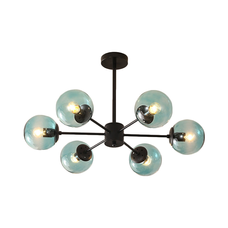 Amber/Blue/Clear Glass Spherical Chandelier Light Post Modern 6/8/10 Lights Black Pendant Lamp for Bedroom Clearhalo 'Ceiling Lights' 'Chandeliers' 'Clear' 'Glass shade' 'Glass' 'Industrial' 'Modern Chandeliers' 'Modern' 'Tiffany' 'Traditional Chandeliers' Lighting' 168936