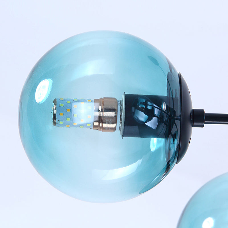 Amber/Blue/Clear Glass Spherical Chandelier Light Post Modern 6/8/10 Lights Black Pendant Lamp for Bedroom Clearhalo 'Ceiling Lights' 'Chandeliers' 'Clear' 'Glass shade' 'Glass' 'Industrial' 'Modern Chandeliers' 'Modern' 'Tiffany' 'Traditional Chandeliers' Lighting' 168937