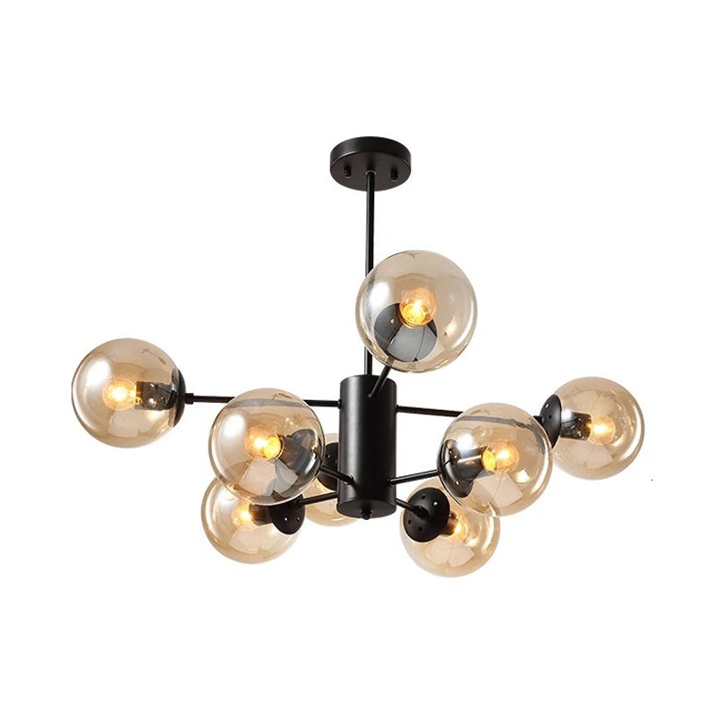 Amber/Blue/Clear Glass Spherical Chandelier Light Post Modern 6/8/10 Lights Black Pendant Lamp for Bedroom Clearhalo 'Ceiling Lights' 'Chandeliers' 'Clear' 'Glass shade' 'Glass' 'Industrial' 'Modern Chandeliers' 'Modern' 'Tiffany' 'Traditional Chandeliers' Lighting' 168939