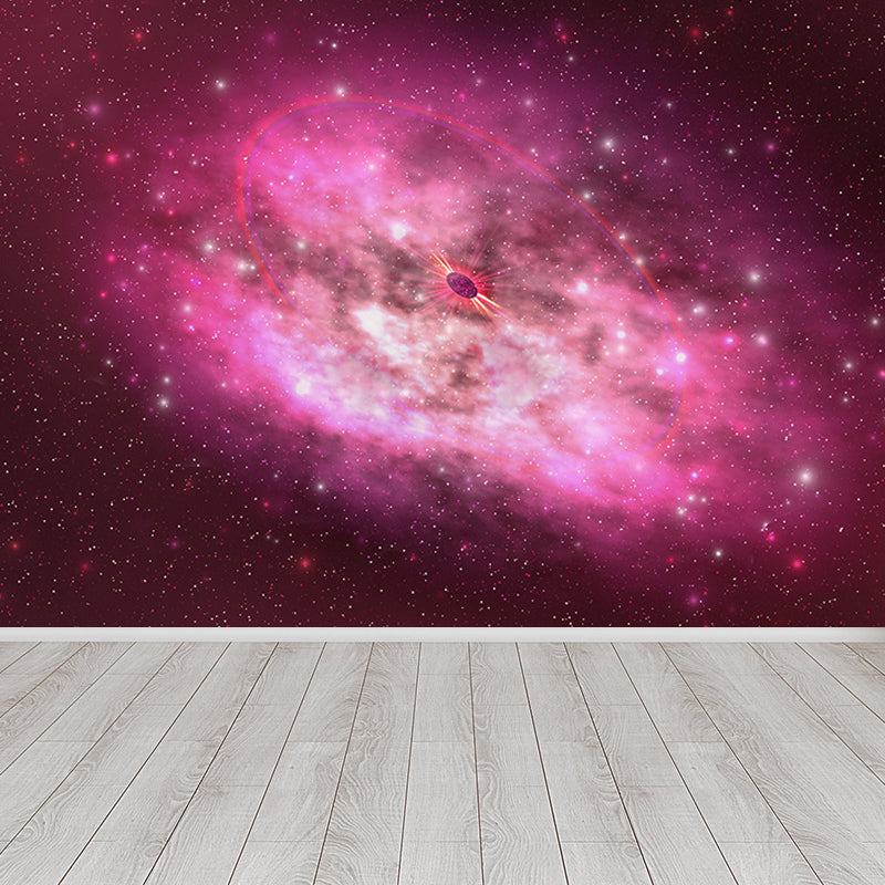 Dark Color Black Hole Mural Decal Universe Contemporary Stain Resistant Wall Decor Pink Clearhalo 'Wall Decor' 'Wall Mural' 1689394