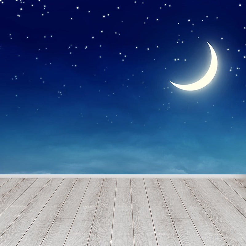 Stain Resistant Starry Night Mural Non-Woven Texture Modern Wall Decor for Girls Room Blue Design 2 Clearhalo 'Wall Decor' 'Wall Mural' 1689404