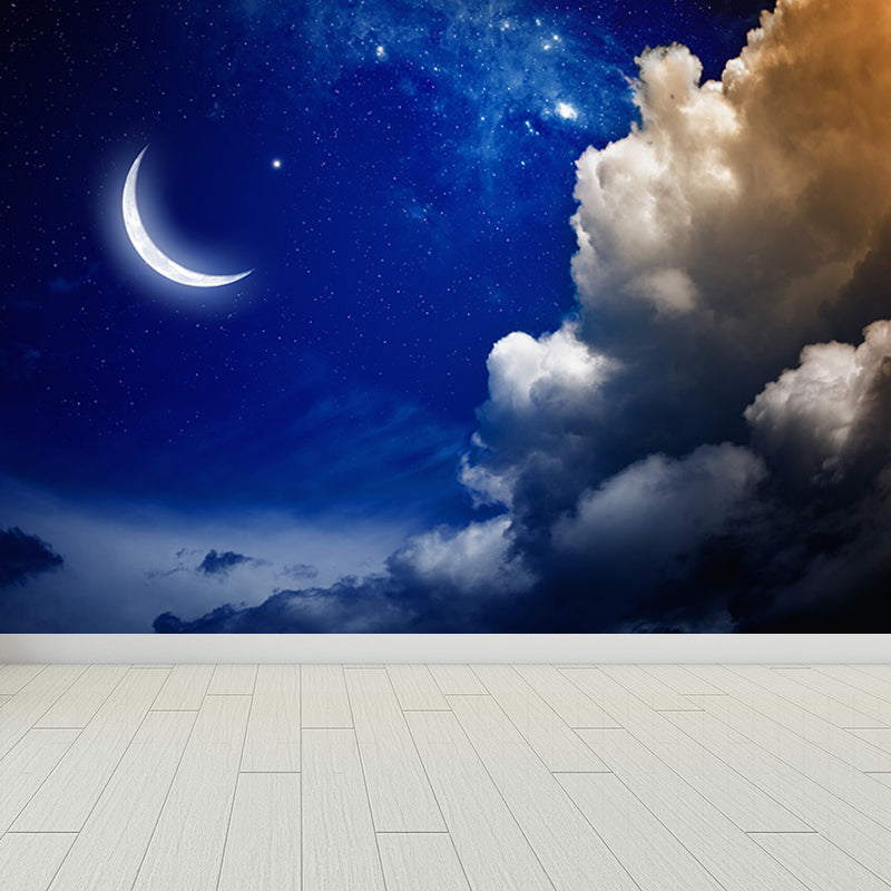 Stain Resistant Starry Night Mural Non-Woven Texture Modern Wall Decor for Girls Room Blue Design 4 Clearhalo 'Wall Decor' 'Wall Mural' 1689414