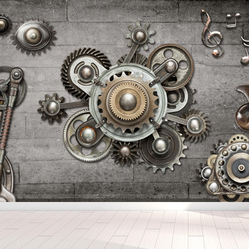 Industrial Style Teenagers Mural Decor Metal Spur Gear Pastel Color Wall Covering Pewter Clearhalo 'Wall Decor' 'Wall Mural' 1689419