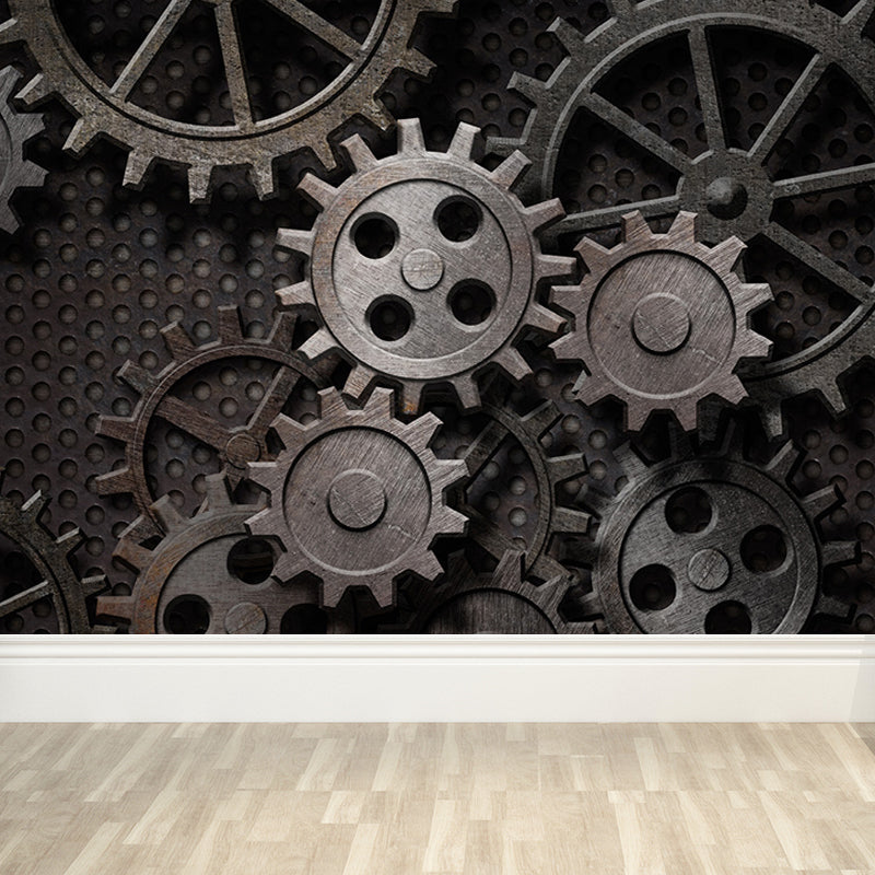 Industrial Style Teenagers Mural Decor Metal Spur Gear Pastel Color Wall Covering Grey Clearhalo 'Wall Decor' 'Wall Mural' 1689424