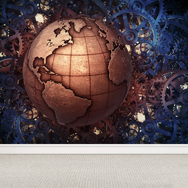 Industrial Style Teenagers Mural Decor Metal Spur Gear Pastel Color Wall Covering Brown Clearhalo 'Wall Decor' 'Wall Mural' 1689429