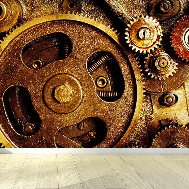 Industrial Style Teenagers Mural Decor Metal Spur Gear Pastel Color Wall Covering Yellow Clearhalo 'Wall Decor' 'Wall Mural' 1689434