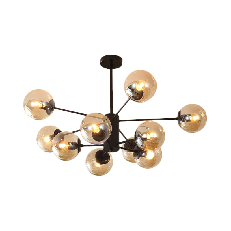 Amber/Blue/Clear Glass Spherical Chandelier Light Post Modern 6/8/10 Lights Black Pendant Lamp for Bedroom Clearhalo 'Ceiling Lights' 'Chandeliers' 'Clear' 'Glass shade' 'Glass' 'Industrial' 'Modern Chandeliers' 'Modern' 'Tiffany' 'Traditional Chandeliers' Lighting' 168944