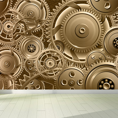 Industrial Metal Gear Mural Decal Light Color Dining Room Wall Covering, Personalized Beige Clearhalo 'Wall Decor' 'Wall Mural' 1689444