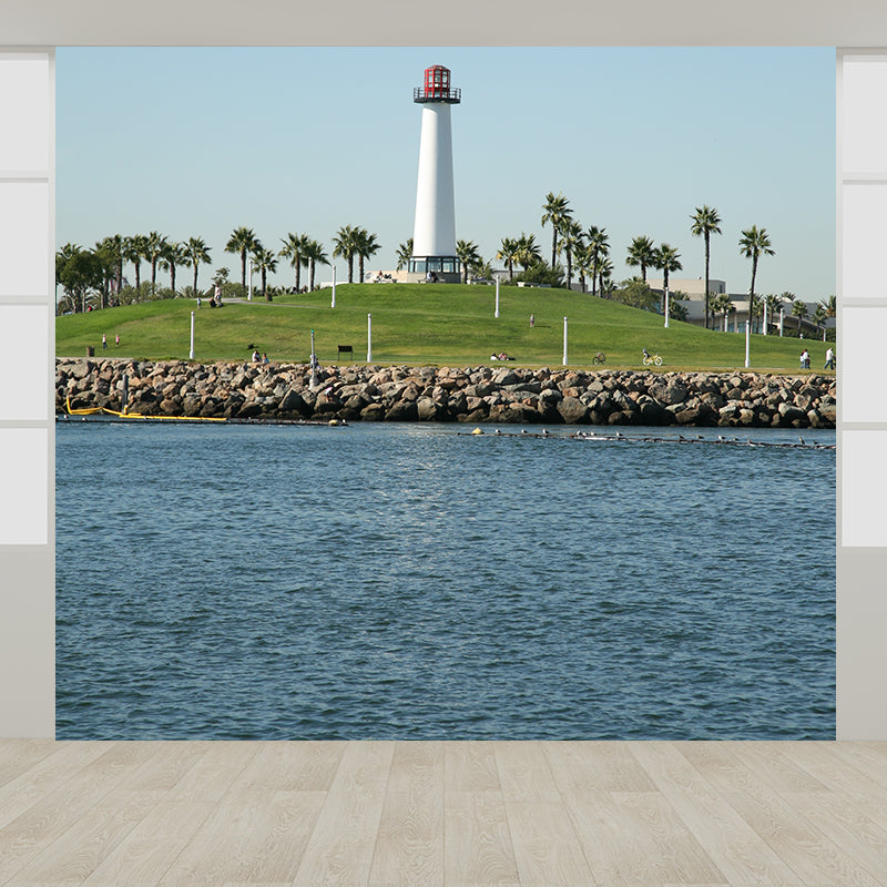 Full Size Photography Coastal Mural Wallpaper with Seaside Lighthouse Scenery in Blue Blue Design 2 Clearhalo 'Wall Decor' 'Wall Mural' 1689454
