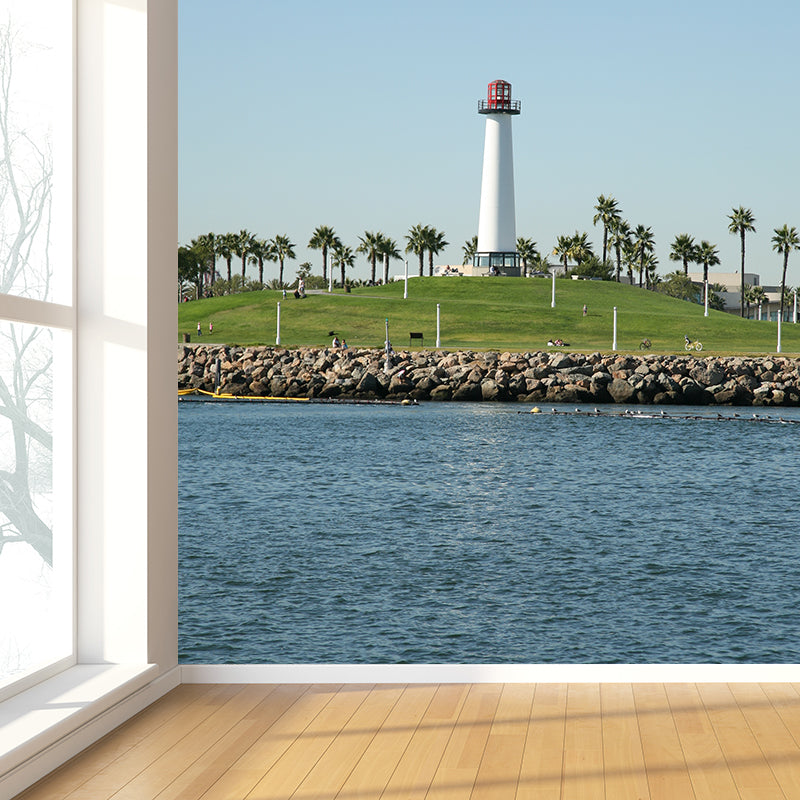 Full Size Photography Coastal Mural Wallpaper with Seaside Lighthouse Scenery in Blue Clearhalo 'Wall Decor' 'Wall Mural' 1689455