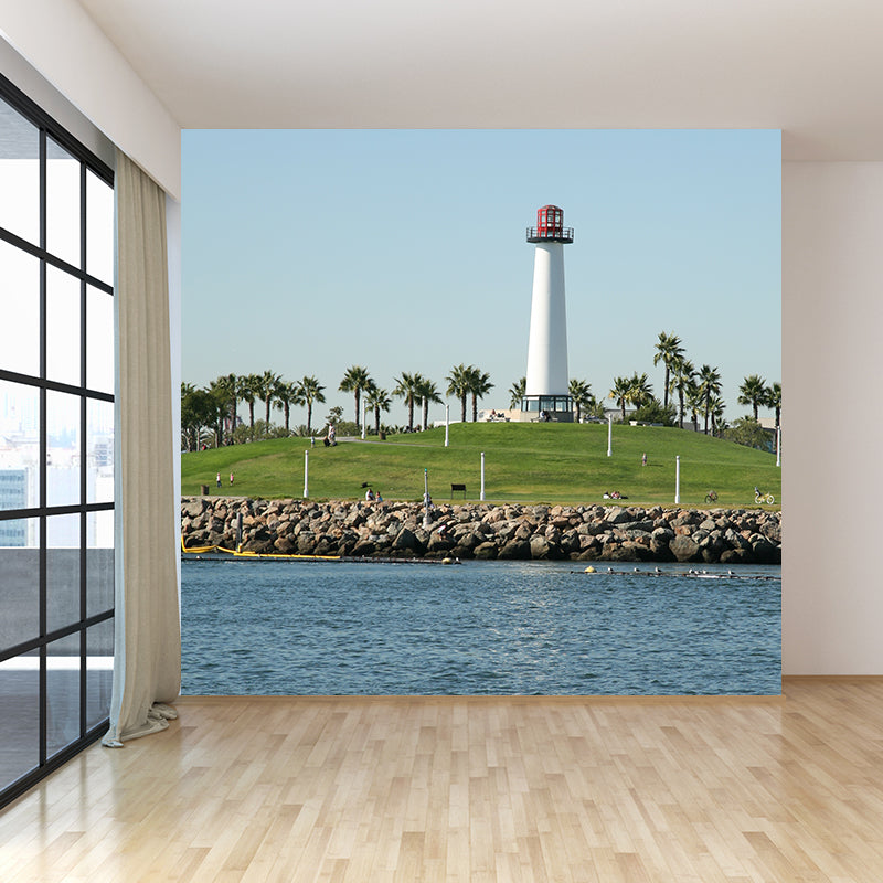 Full Size Photography Coastal Mural Wallpaper with Seaside Lighthouse Scenery in Blue Clearhalo 'Wall Decor' 'Wall Mural' 1689456