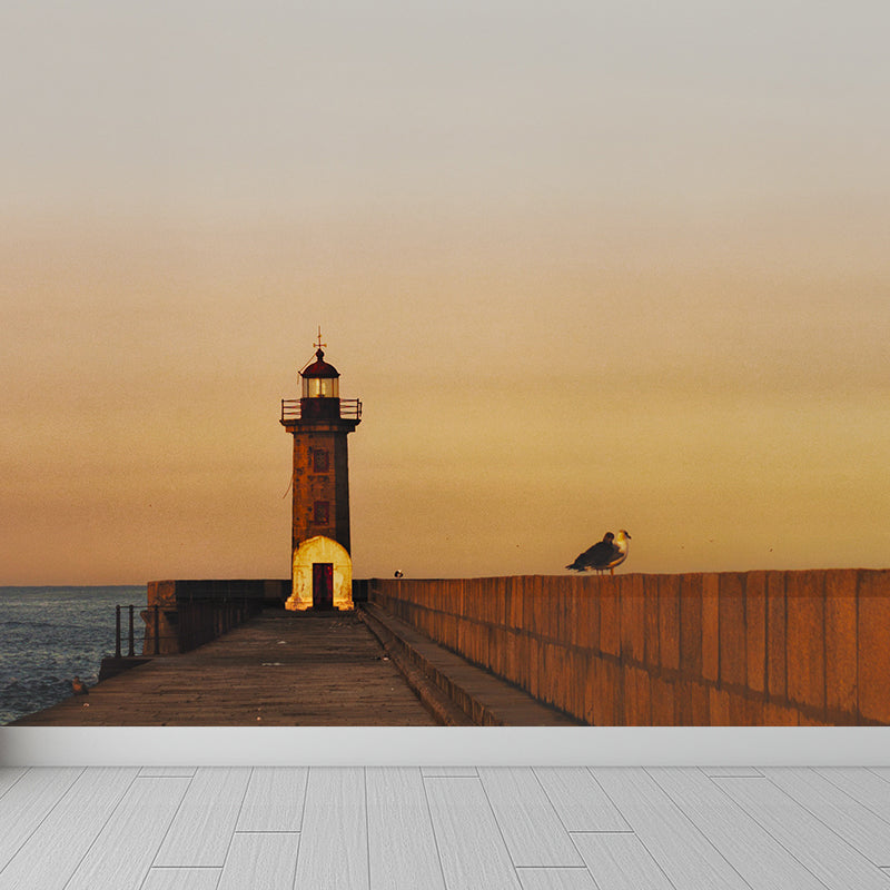 Full Size Photography Coastal Mural Wallpaper with Seaside Lighthouse Scenery in Blue Clearhalo 'Wall Decor' 'Wall Mural' 1689461
