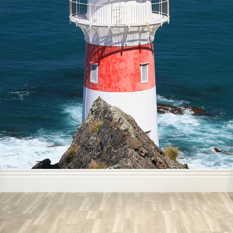 Full Size Photography Coastal Mural Wallpaper with Seaside Lighthouse Scenery in Blue Clearhalo 'Wall Decor' 'Wall Mural' 1689465