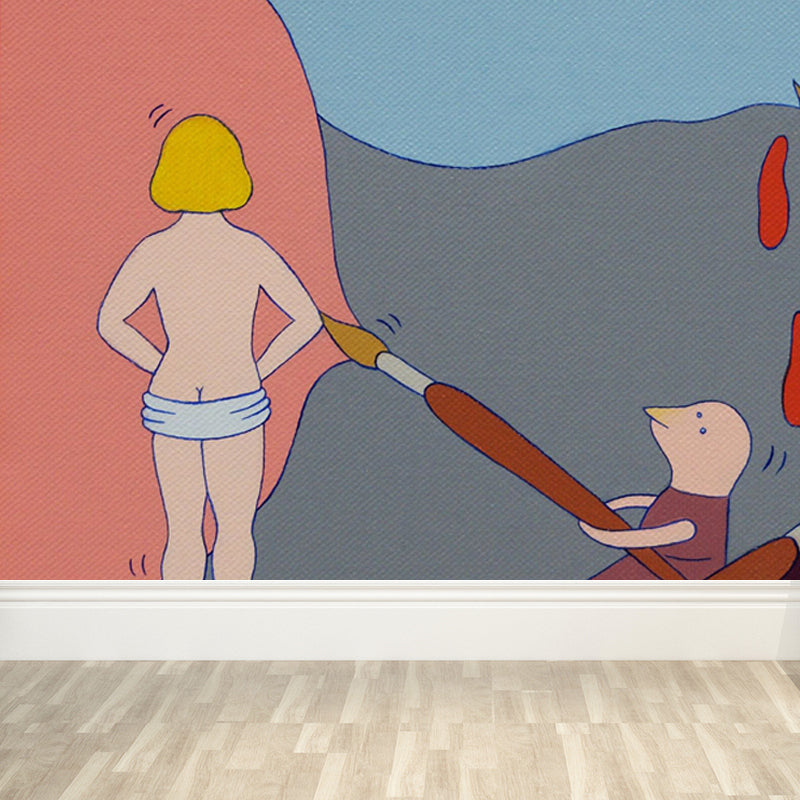 Illustration Style Figure Wall Mural Giant Wall Covering for Dining Room, Custom Clearhalo 'Wall Decor' 'Wall Mural' 1689485