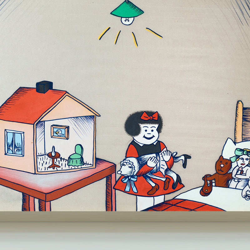 Illustration Style Figure Wall Mural Giant Wall Covering for Dining Room, Custom Beige Clearhalo 'Wall Decor' 'Wall Mural' 1689489