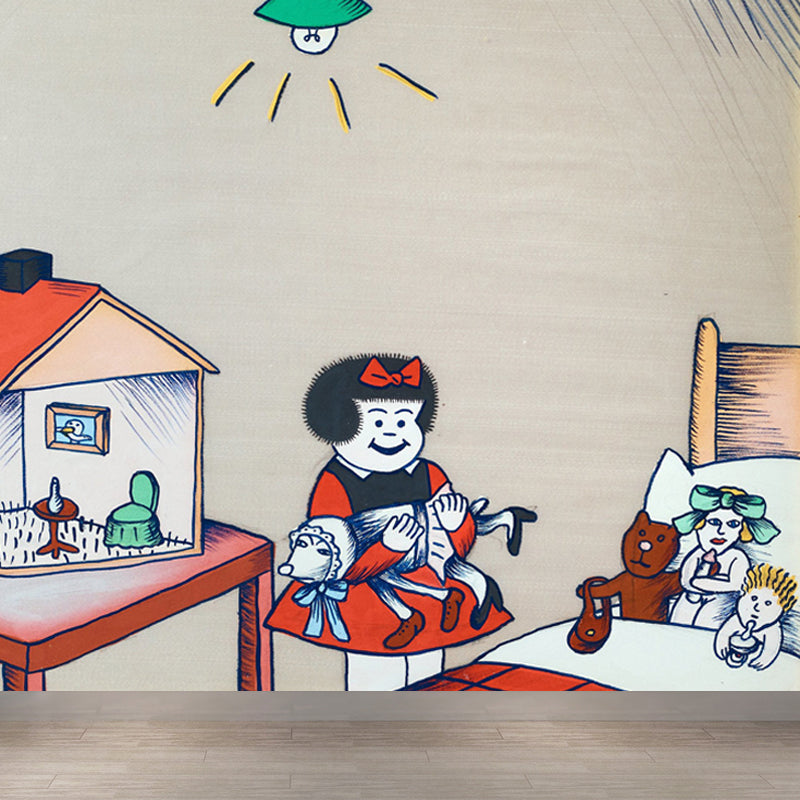 Illustration Style Figure Wall Mural Giant Wall Covering for Dining Room, Custom Clearhalo 'Wall Decor' 'Wall Mural' 1689490