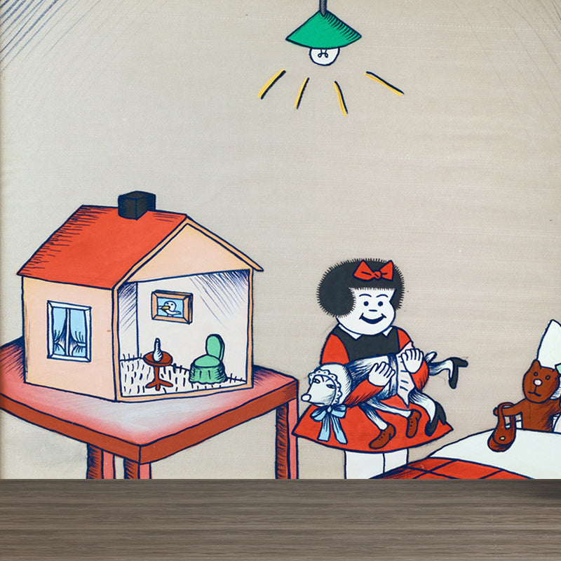 Illustration Style Figure Wall Mural Giant Wall Covering for Dining Room, Custom Clearhalo 'Wall Decor' 'Wall Mural' 1689491