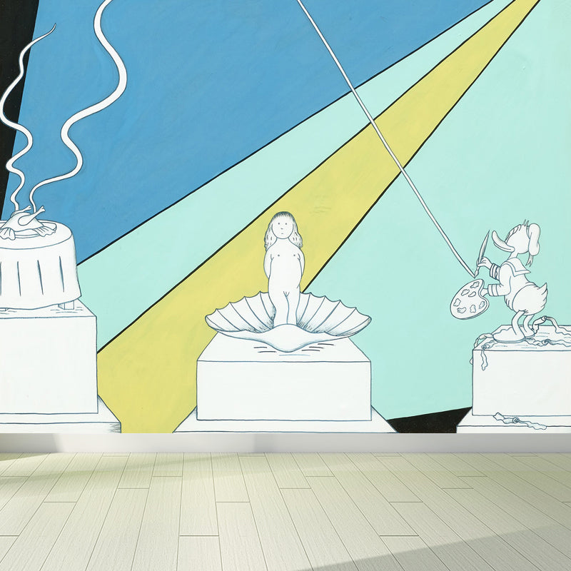 Illustration Style Figure Wall Mural Giant Wall Covering for Dining Room, Custom Blue Clearhalo 'Wall Decor' 'Wall Mural' 1689494