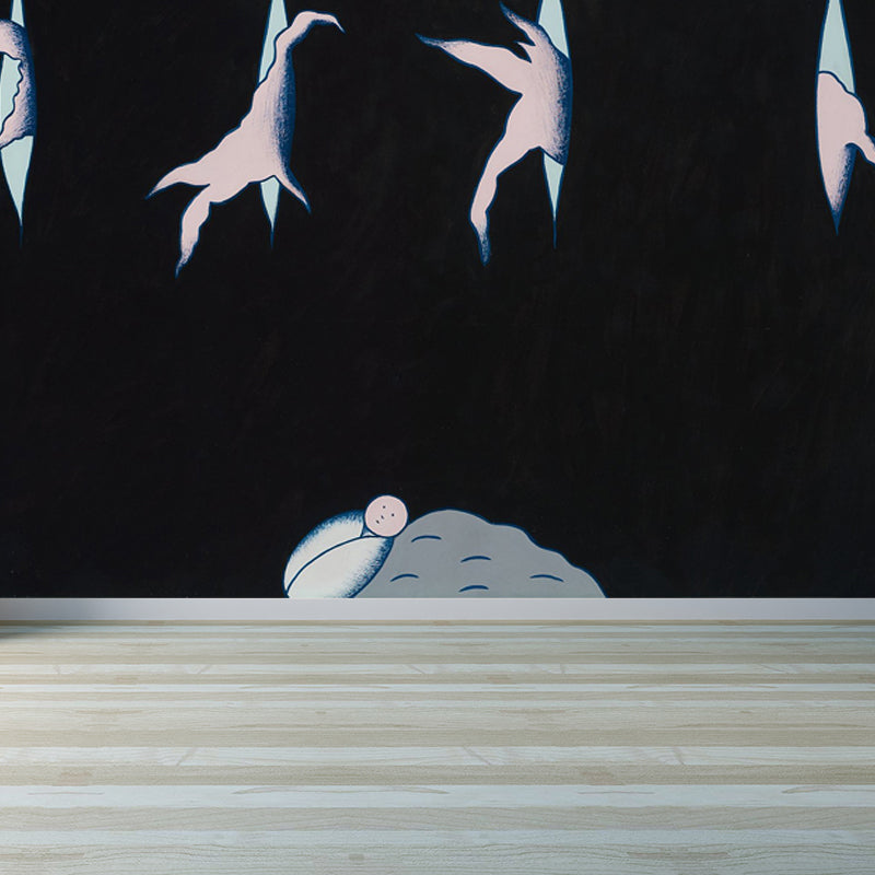 Illustration Style Figure Wall Mural Giant Wall Covering for Dining Room, Custom Black Clearhalo 'Wall Decor' 'Wall Mural' 1689499