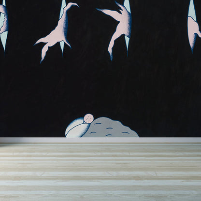 Illustration Style Figure Wall Mural Giant Wall Covering for Dining Room, Custom Black Clearhalo 'Wall Decor' 'Wall Mural' 1689499