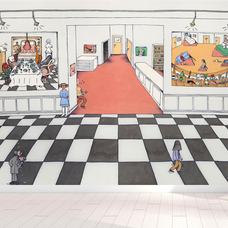 Illustration Style Figure Wall Mural Giant Wall Covering for Dining Room, Custom Grey Clearhalo 'Wall Decor' 'Wall Mural' 1689504